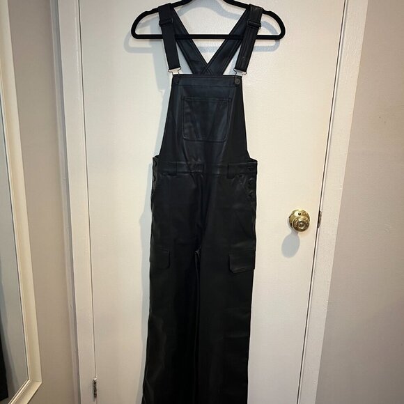 NWT Hudson Jeans Black Vegan Leather Utility Wide Leg Overall, Size XS - Picture 6 of 16